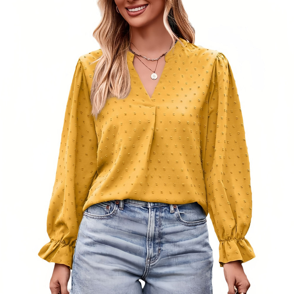 Variant image for Dam T-shirt V-ringning Lätta Paraplyärmar Polyester Jacquard-7