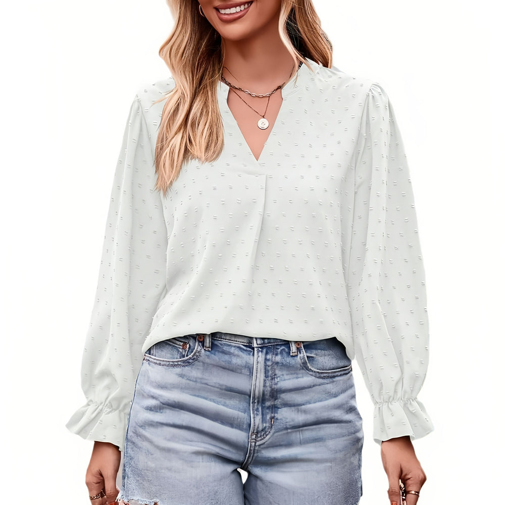 Dam T-shirt V-ringning Lätta Paraplyärmar Polyester Jacquard-5