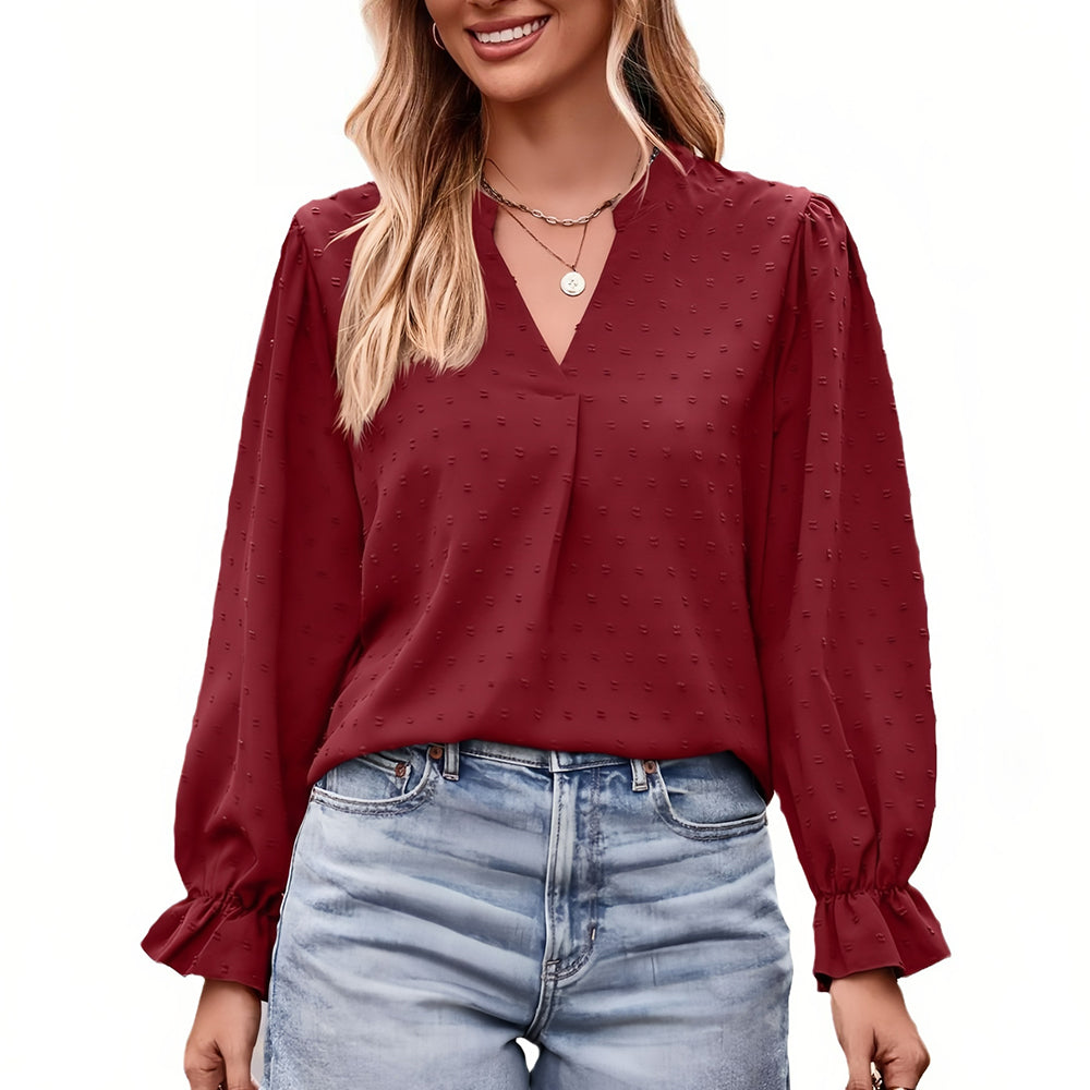 Variant image for Dam T-shirt V-ringning Lätta Paraplyärmar Polyester Jacquard-4