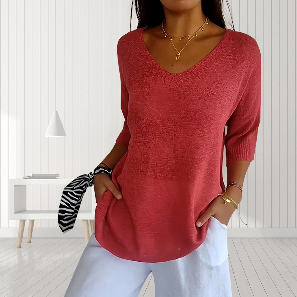 Variant image for Kvinnors Topp V-ringning Halvärmar Polyester-6