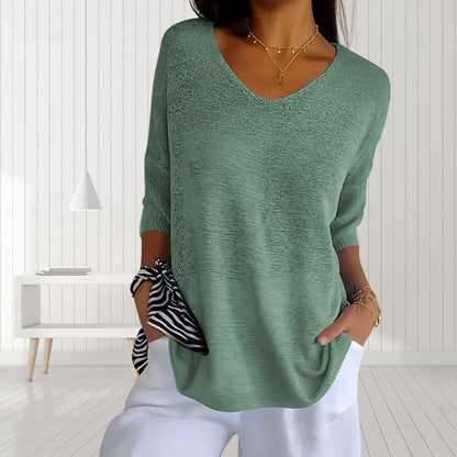 Kvinnors Topp V-ringning Halvärmar Polyester-4