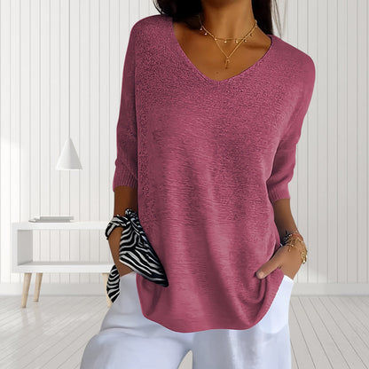 Kvinnors Topp V-ringning Halvärmar Polyester-5