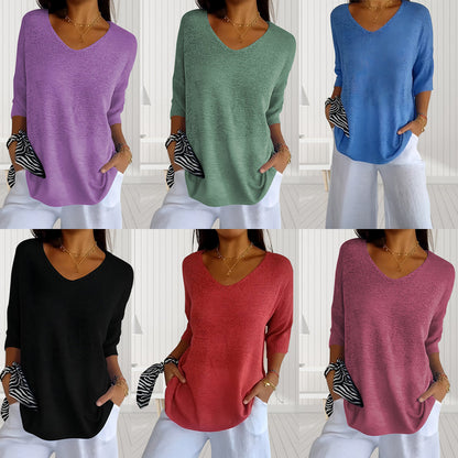 Kvinnors Topp V-ringning Halvärmar Polyester-2