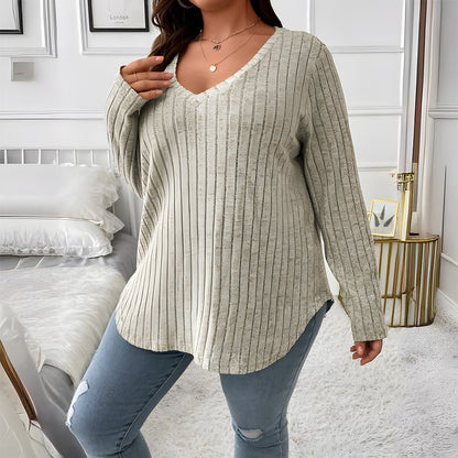 Kvinnors Långärmad Topp V-Hals Lätt Polyester-2