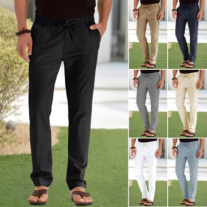 Herrbyxor Loose Fit Elastiskt Midjeband Bomull-5