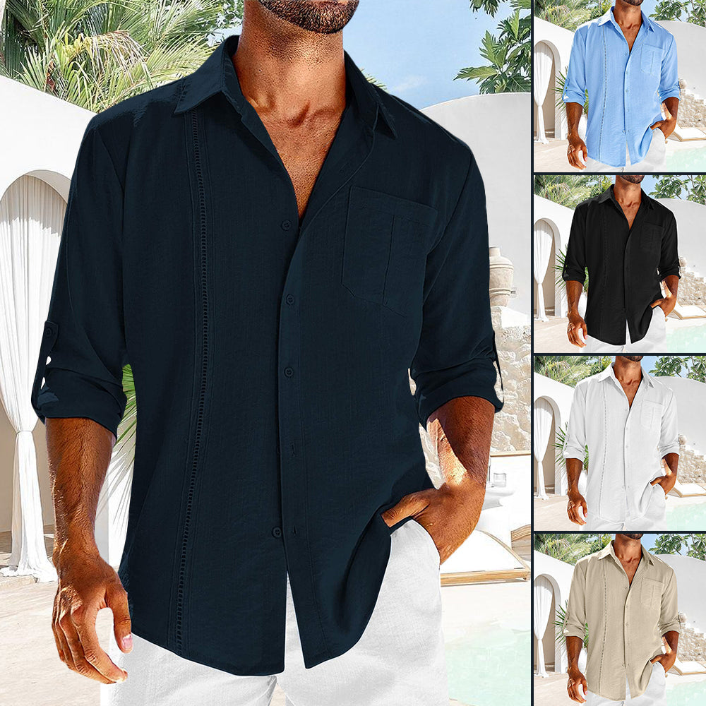 Herrskjorta Klassisk Ståkrage Bomulls- och Linnemix-2