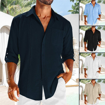 Herrskjorta Klassisk Ståkrage Bomulls- och Linnemix-2