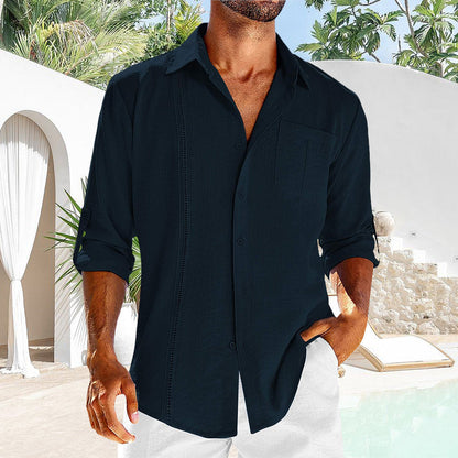 Herrskjorta Klassisk Ståkrage Bomulls- och Linnemix-5