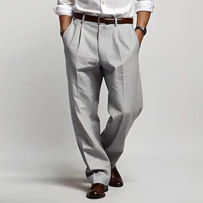 Herrbyxor Linne Rak Ben Lösa Passform med Dubbla Fickor-4