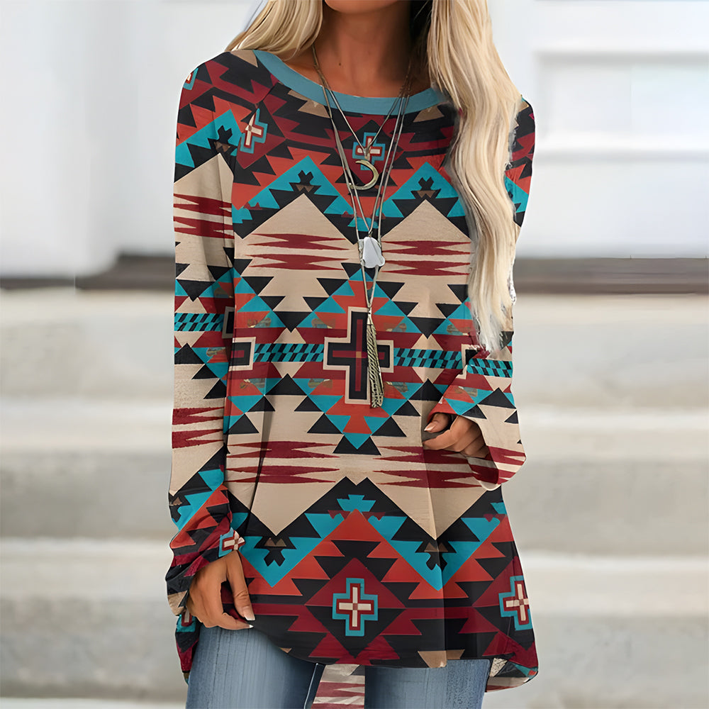 Variant image for Kvinnors Lång T-shirt Bohemisk Stil Bomullsliknande-46