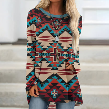 Variant image for Kvinnors Lång T-shirt Bohemisk Stil Bomullsliknande-46