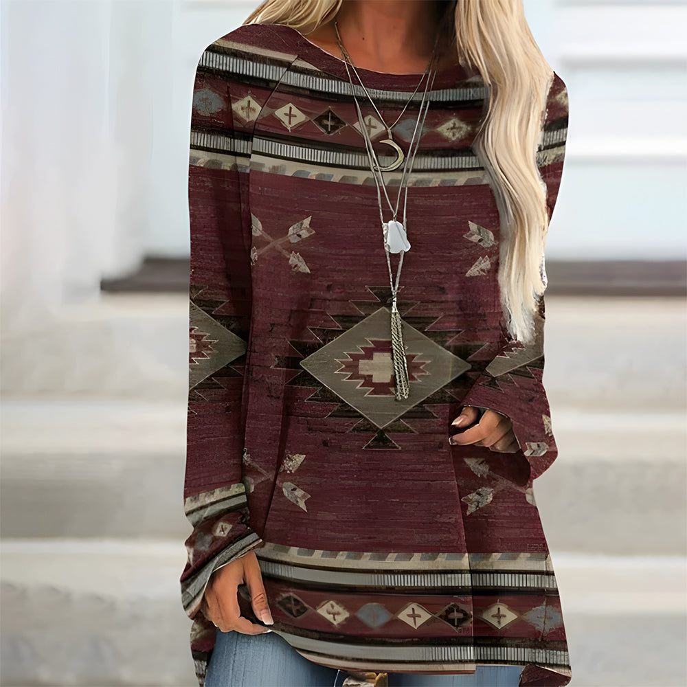 Variant image for Kvinnors Lång T-shirt Bohemisk Stil Bomullsliknande-51