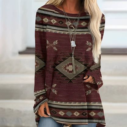 Variant image for Kvinnors Lång T-shirt Bohemisk Stil Bomullsliknande-51