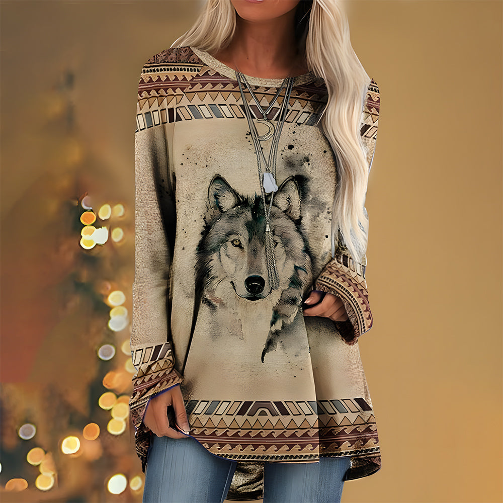 Variant image for Kvinnors Lång T-shirt Bohemisk Stil Bomullsliknande-66