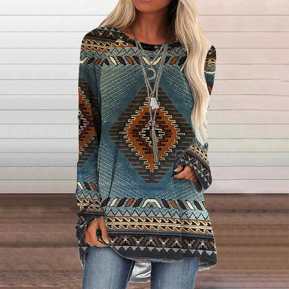 Variant image for Kvinnors Lång T-shirt Bohemisk Stil Bomullsliknande-26