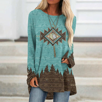 Variant image for Kvinnors Lång T-shirt Bohemisk Stil Bomullsliknande-31