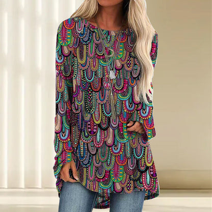 Variant image for Kvinnors Lång T-shirt Bohemisk Stil Bomullsliknande-36