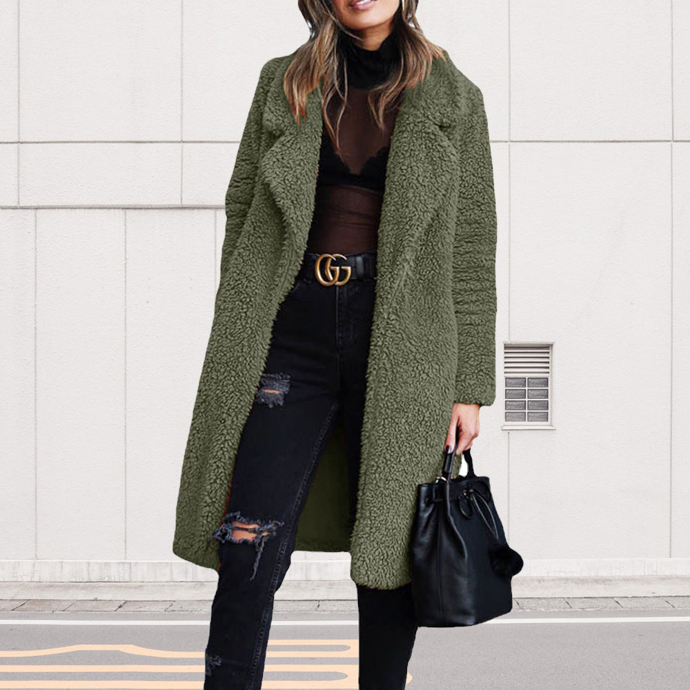 Dam Kappa Lång Dubbelsidig Sammet med Långa Ärmar-4