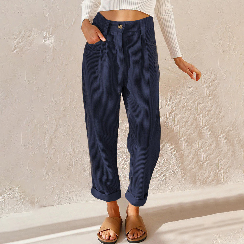 Variant image for Kvinnors Höga Midja Avslappnade Byxor Kord-25