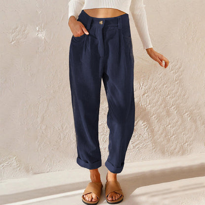 Variant image for Kvinnors Höga Midja Avslappnade Byxor Kord-25