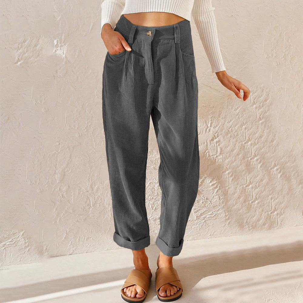 Variant image for Kvinnors Höga Midja Avslappnade Byxor Kord-31