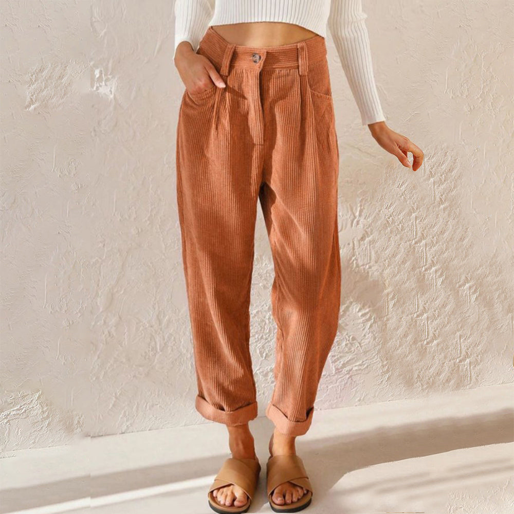 Variant image for Kvinnors Höga Midja Avslappnade Byxor Kord-37