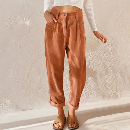 Variant image for Kvinnors Höga Midja Avslappnade Byxor Kord-37