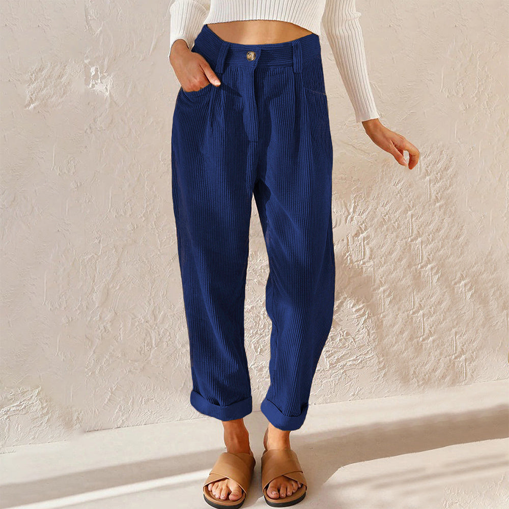 Variant image for Kvinnors Höga Midja Avslappnade Byxor Kord-43