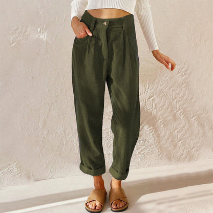 Variant image for Kvinnors Höga Midja Avslappnade Byxor Kord-49