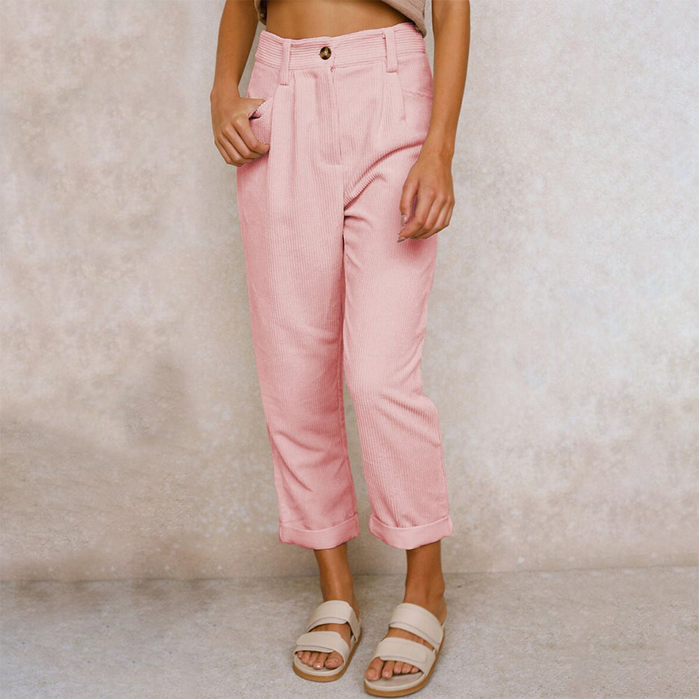 Variant image for Kvinnors Höga Midja Avslappnade Byxor Kord-55