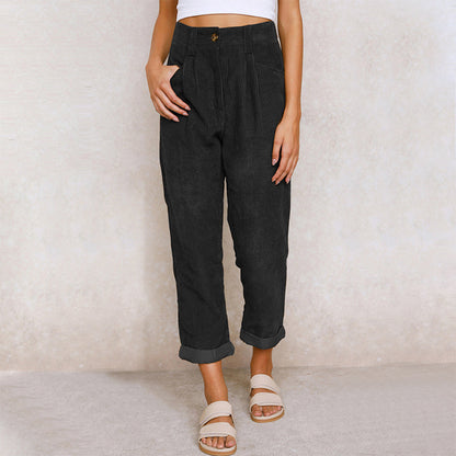 Variant image for Kvinnors Höga Midja Avslappnade Byxor Kord-7