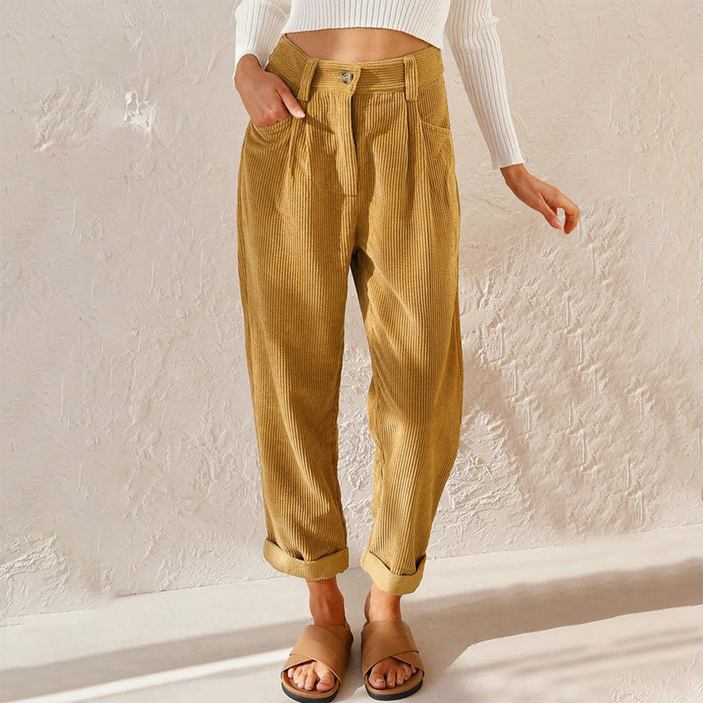 Variant image for Kvinnors Höga Midja Avslappnade Byxor Kord-13