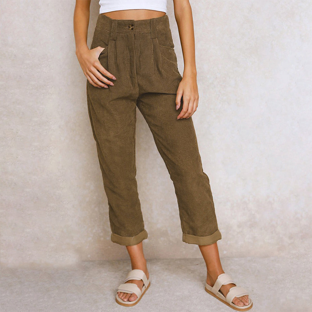 Variant image for Kvinnors Höga Midja Avslappnade Byxor Kord-19