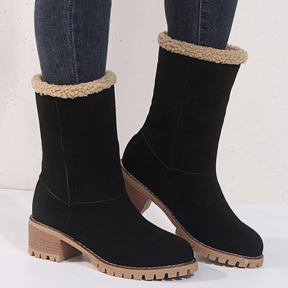 Kvinnors Högklackade Stövlar Medelhöga Mocka Färgblock-4