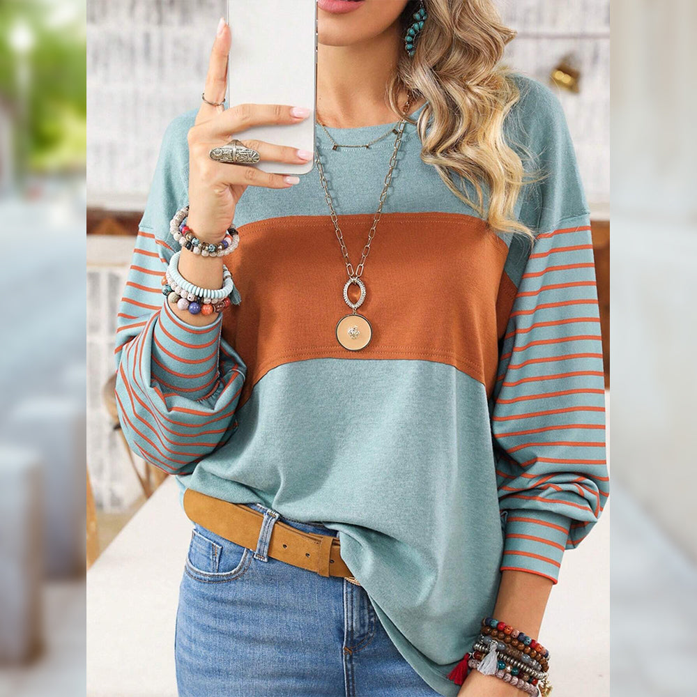 Variant image for Kvinnor Långärmad T-shirt Randig Polyester med Rundad Hals-21