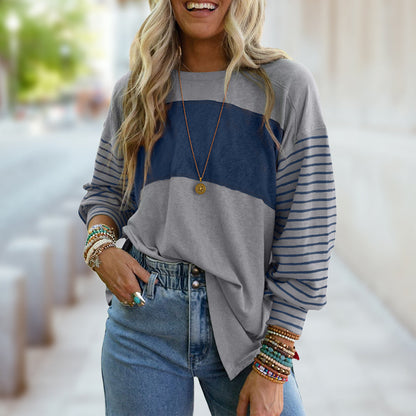 Variant image for Kvinnor Långärmad T-shirt Randig Polyester med Rundad Hals-26