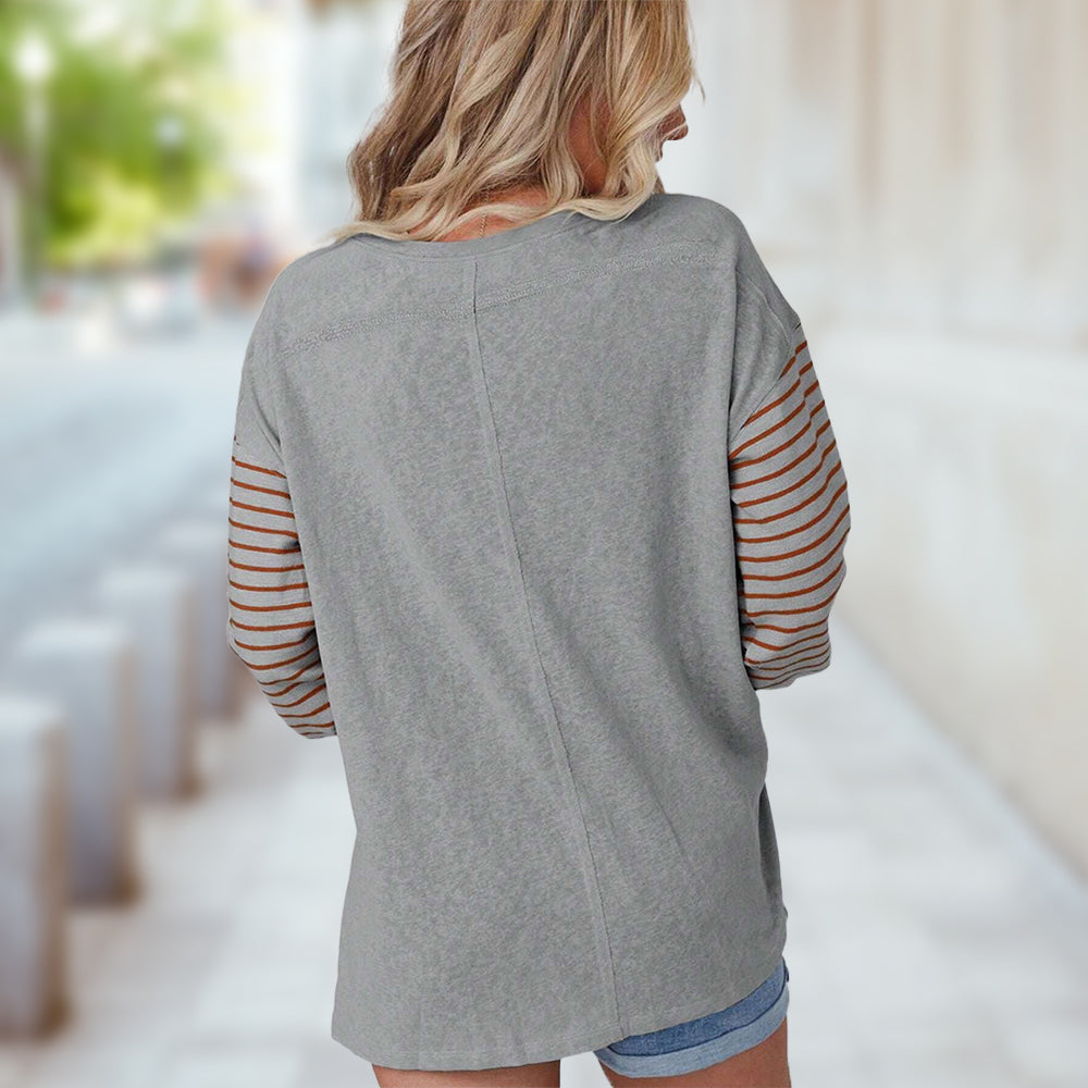 Kvinnor Långärmad T-shirt Randig Polyester med Rundad Hals-2