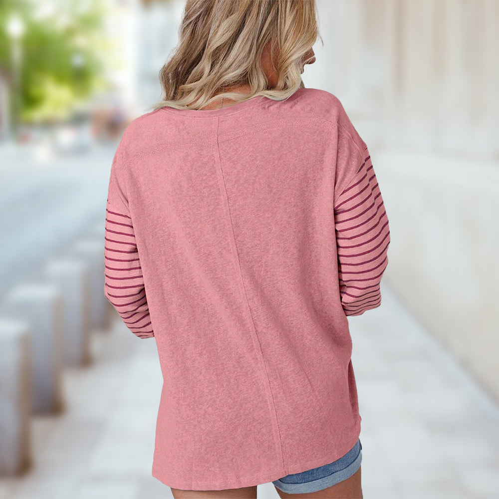 Kvinnor Långärmad T-shirt Randig Polyester med Rundad Hals-4