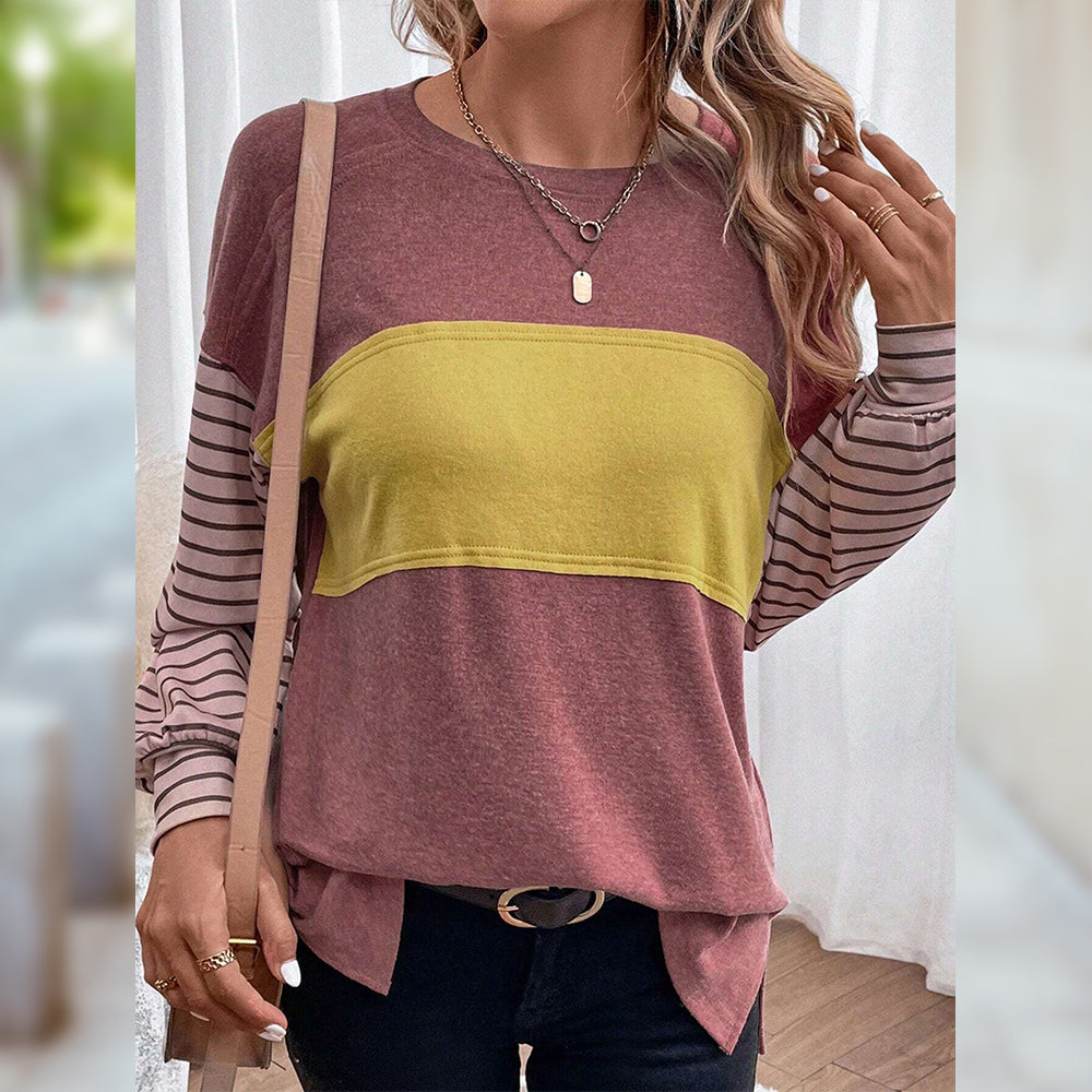 Kvinnor Långärmad T-shirt Randig Polyester med Rundad Hals-5