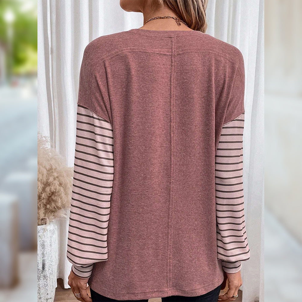 Kvinnor Långärmad T-shirt Randig Polyester med Rundad Hals-6