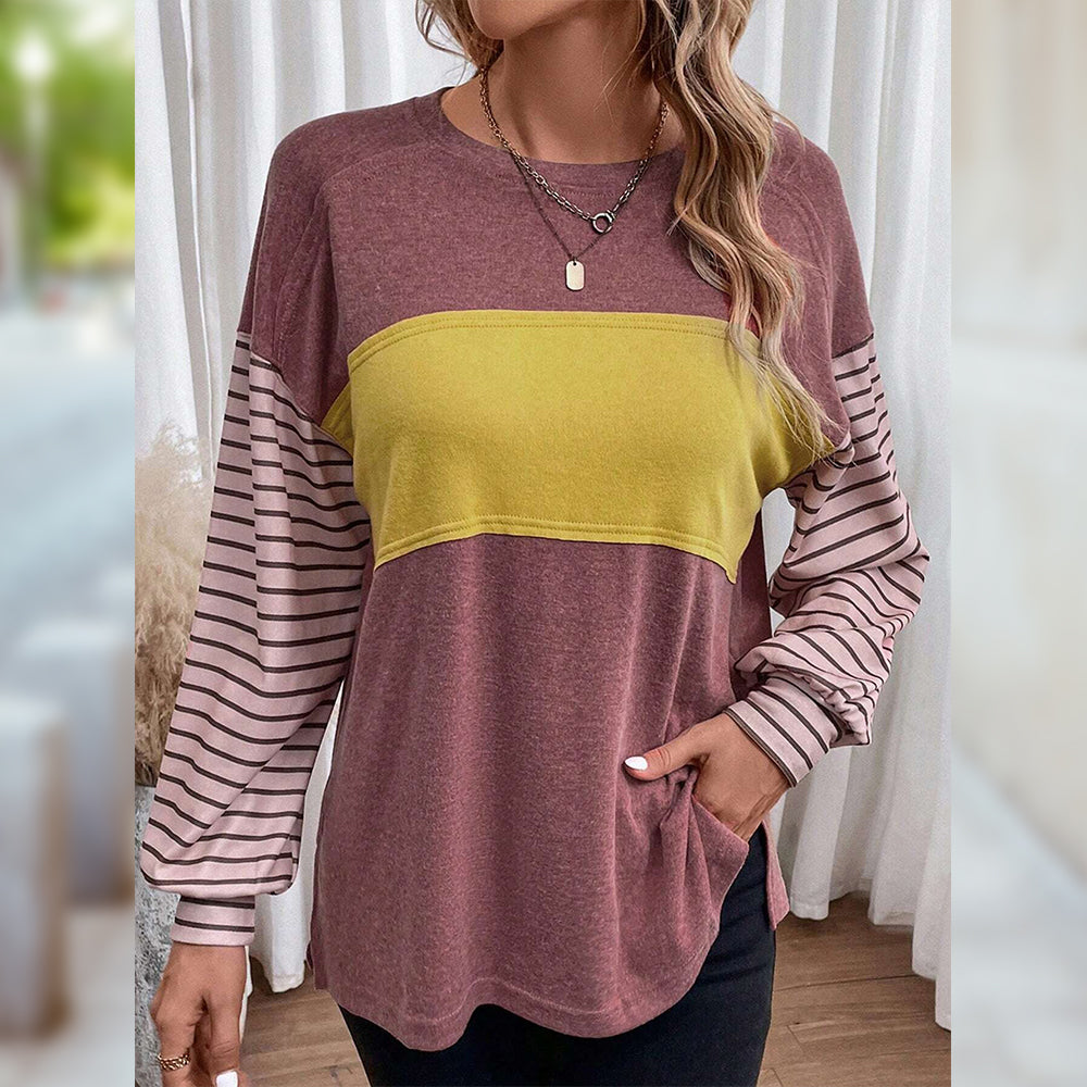 Variant image for Kvinnor Långärmad T-shirt Randig Polyester med Rundad Hals-11