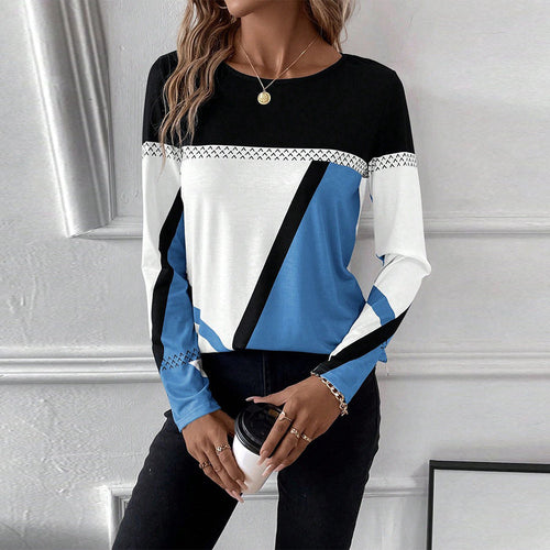 Dam T-shirt Rundhalsad Geometrisk Design Polyester Lätt Passform-1