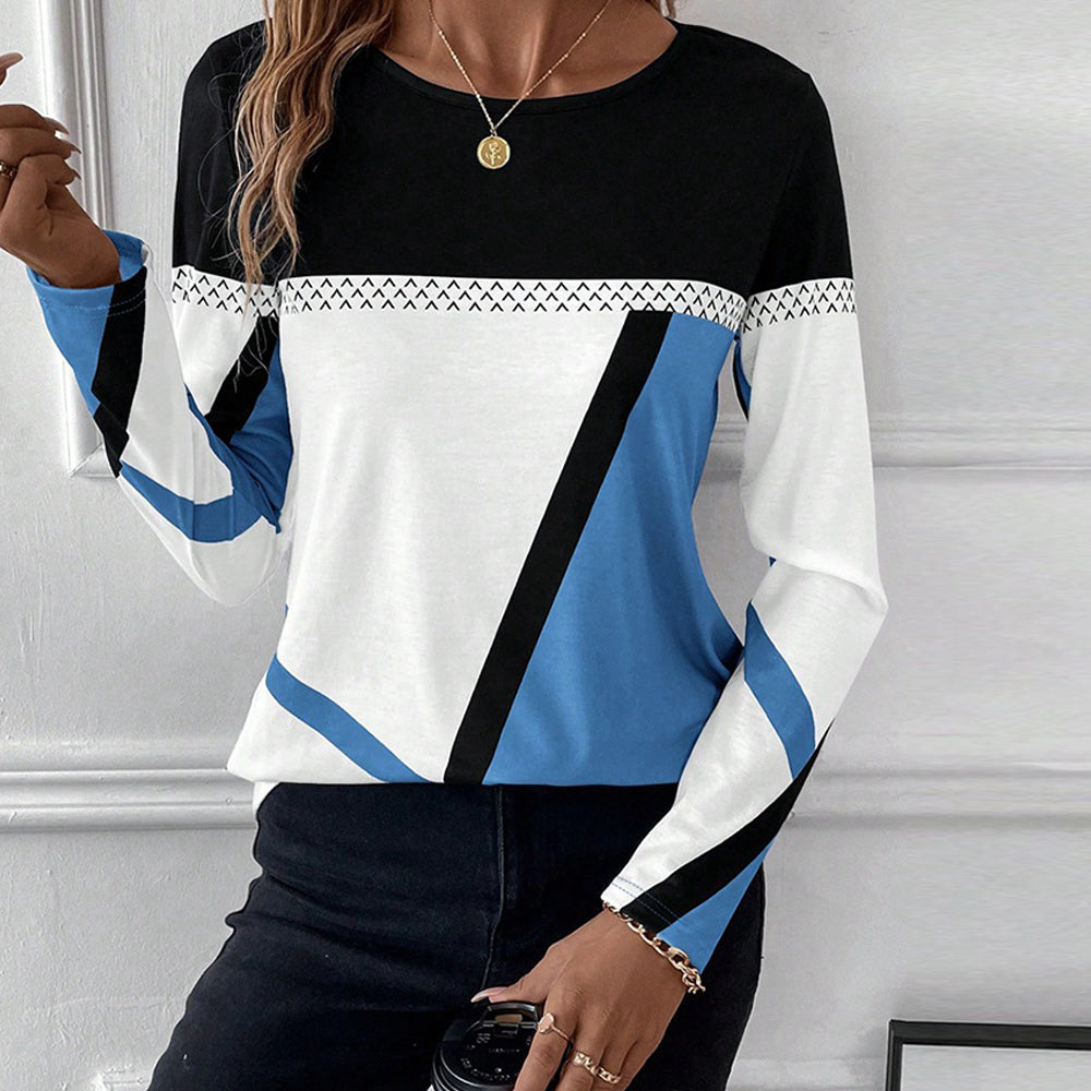 Dam T-shirt Rundhalsad Geometrisk Design Polyester Lätt Passform-5