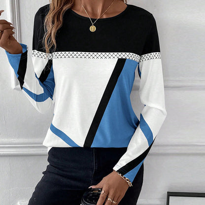 Dam T-shirt Rundhalsad Geometrisk Design Polyester Lätt Passform-5