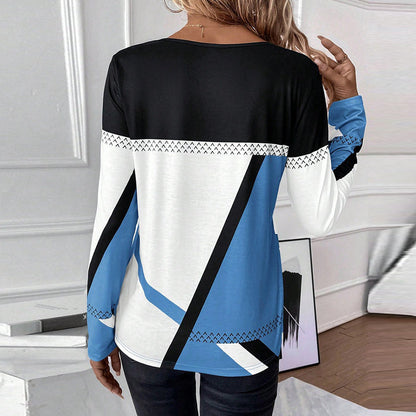 Dam T-shirt Rundhalsad Geometrisk Design Polyester Lätt Passform-3