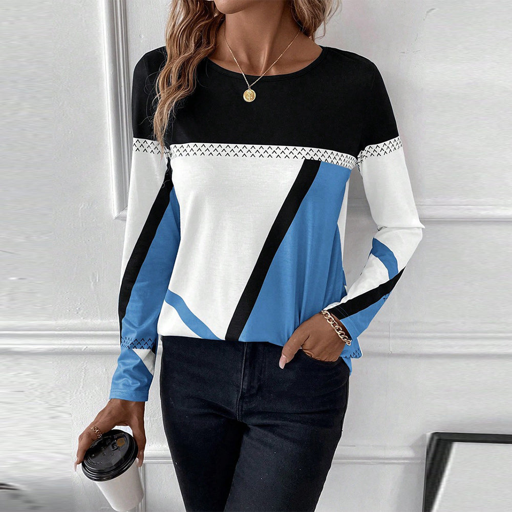 Dam T-shirt Rundhalsad Geometrisk Design Polyester Lätt Passform-4