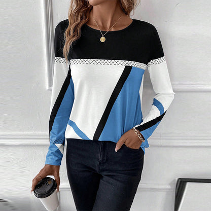 Dam T-shirt Rundhalsad Geometrisk Design Polyester Lätt Passform-4