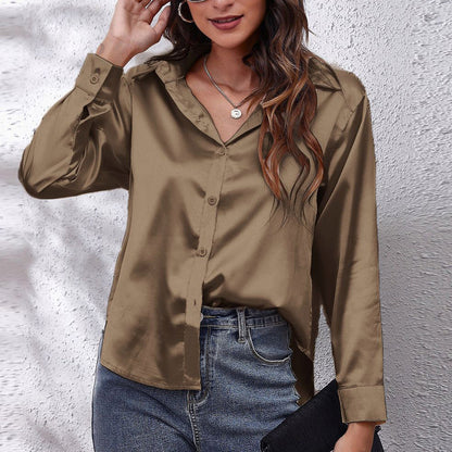 Variant image for Kvinnors Långärmad Skjorta Satinimitat Polyester-17