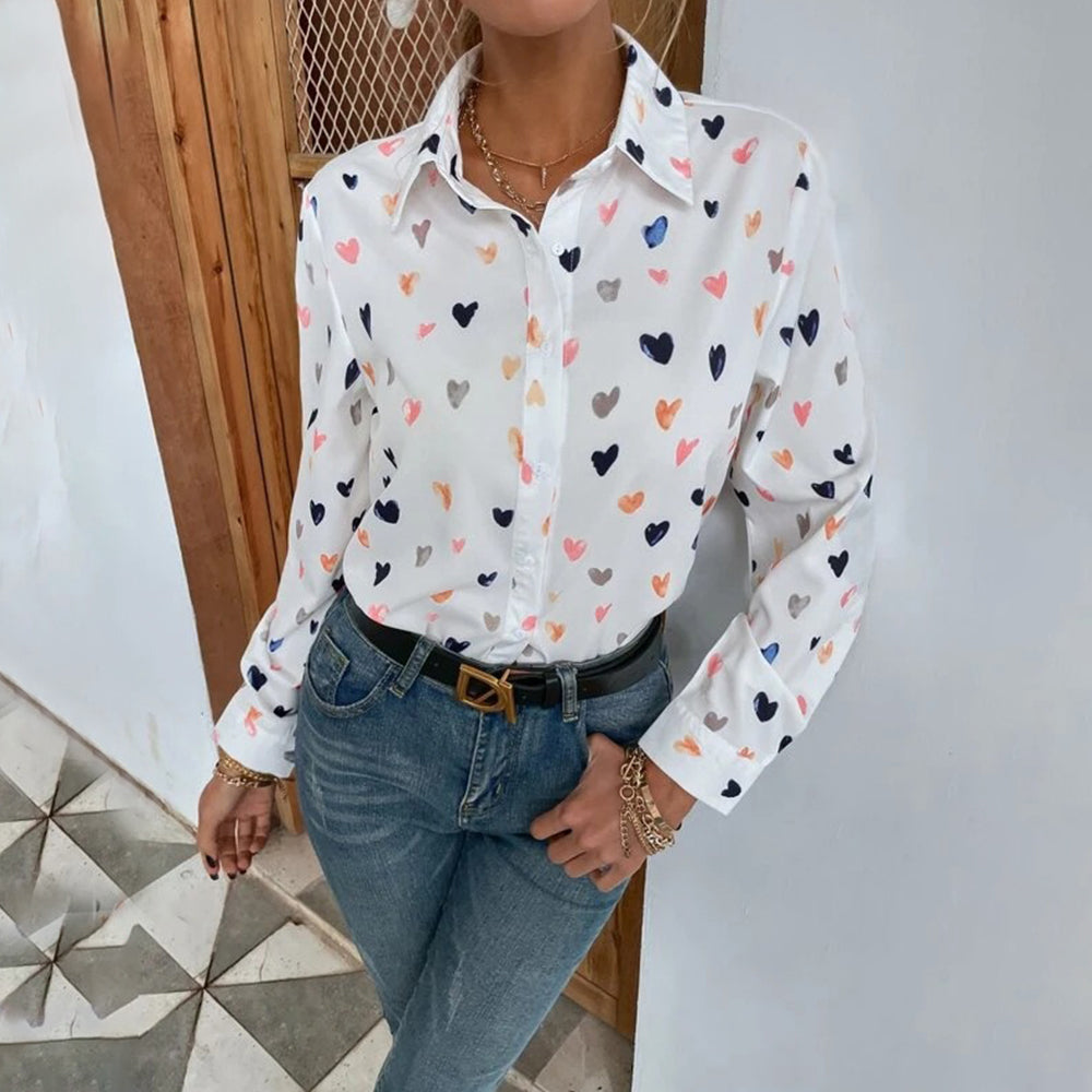 Variant image for Dam Skjorta Långärmad Polyester med Fjärils- och Hjärttryck-11