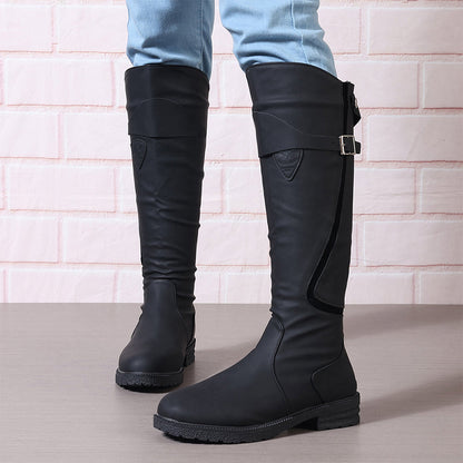 Variant image for Dam Läderstövlar Med Lång Blixtlås Platt Häl Casual Fashion-9